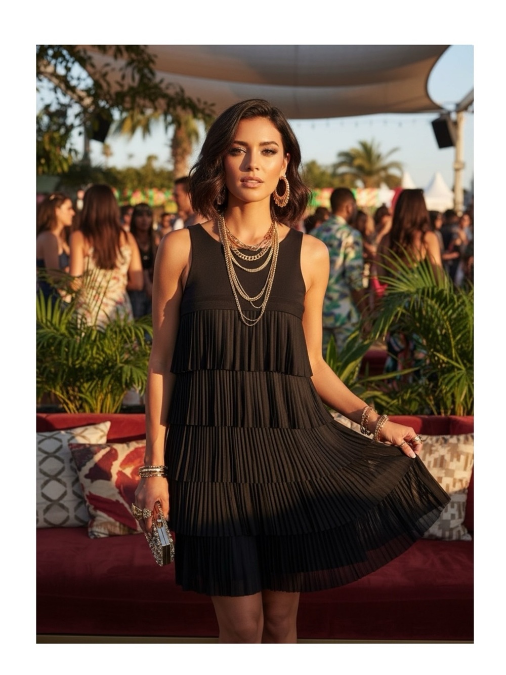 U Adolpho Dominguez 𖡛 Sleeveless Fine Knit Tiered Fringe Mini Dress 𖡛 Black 𖡛 XS